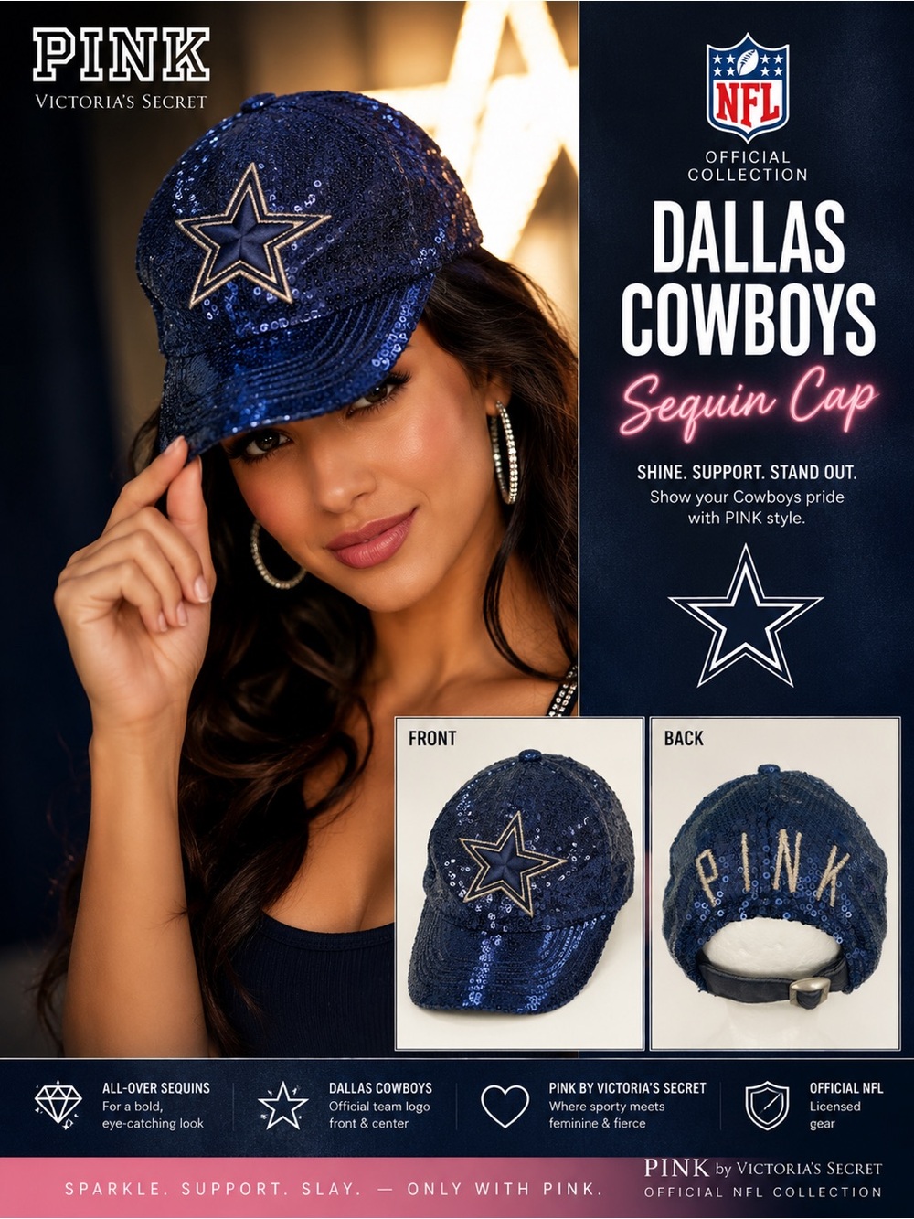 Victoria’s Secret’s PINK Dallas NFL Cowboys Sequin Hat - Picture 2 of 14